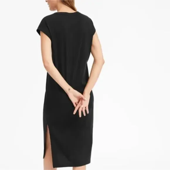 Everlane The Luxe Cotton Side Slit Tee Dress XS Black NWT Midi Short Sleeve New - Picture 12 of 12